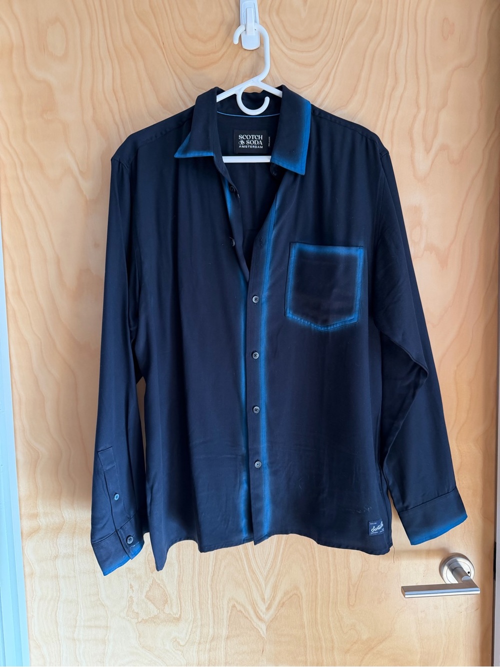 Scotch & Soda Black Button-Up Shirt with Blue Accent